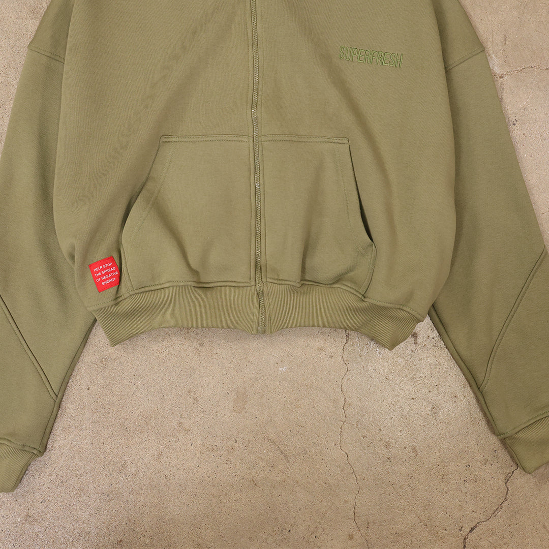 Drop Zip Hoodie (Olive Green)