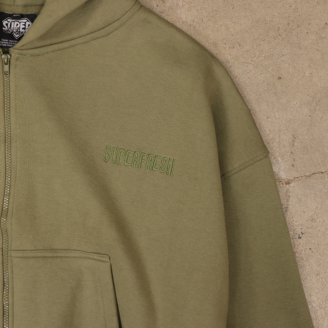 Drop Zip Hoodie (Olive Green)