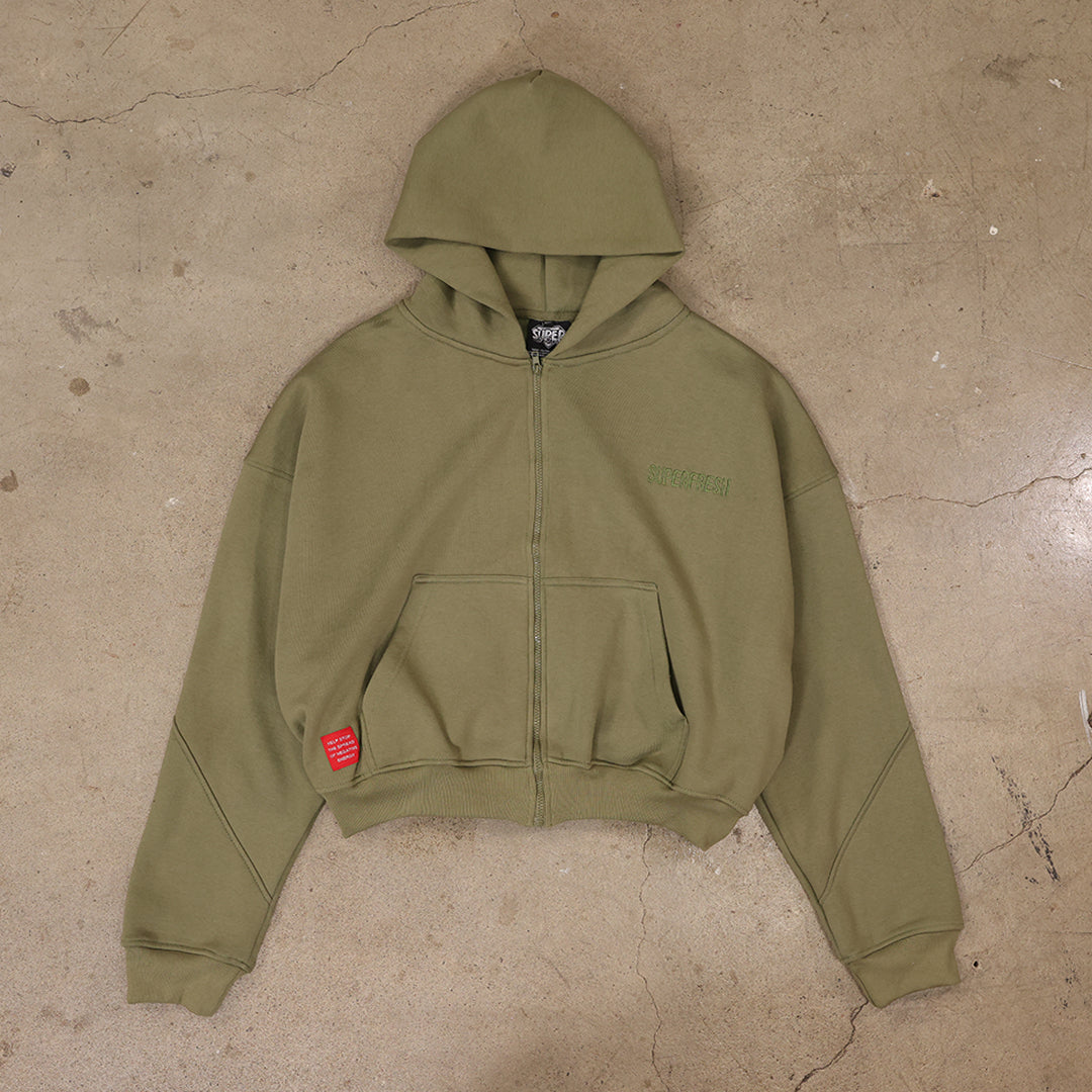 Drop Zip Hoodie (Olive Green)