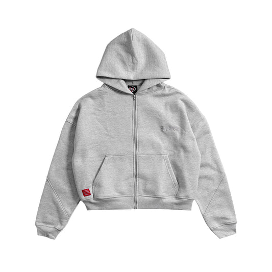 ⁠Drop Shoulder Zip Hoodie (Heather Gray)