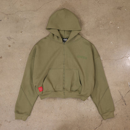 Drop Zip Hoodie (Olive Green)