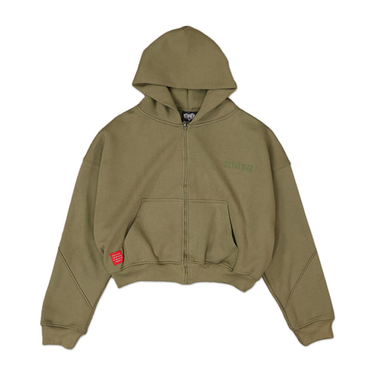 Drop Zip Hoodie (Olive Green)